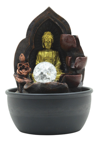 Fonte Decorativa Iluminada Resina Buda Meditando