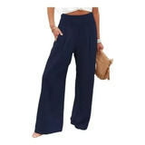 Pantalones Casuales Pantalones Lino Cintura Elástica Mujer