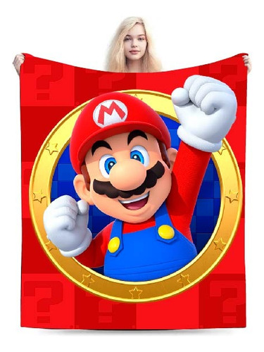 Cobija Mario Bros Rojo 160cm X 180cm Con Posterior Ovejero