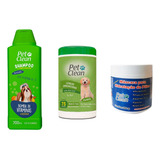 Kit Shampoo Vitaminas Máscara Soft E Lenço Filhote Pet Clean