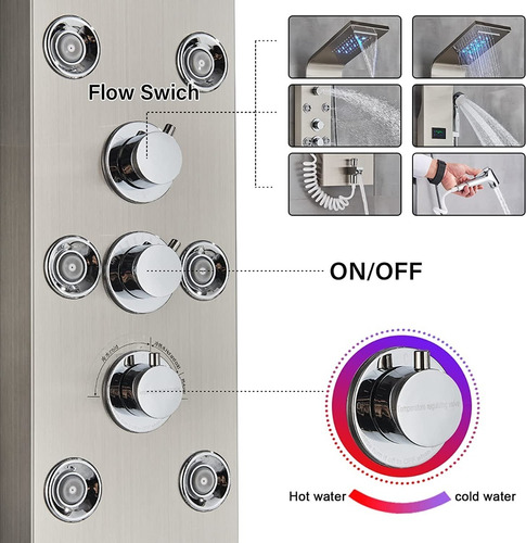 Sistema Torre Panel Ducha Led Lluvia Moderno 7 Funciones