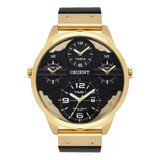 Relogio Orient Masculino Mgsct001 P2px Dourado Couro Preto