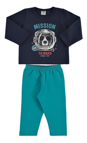 Conjunto Bebê Masculino Moletom Flan Urso Astronauta P Ao Gg