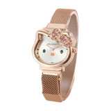 Reloj Hello Kitty  Kawaii Metálico Moño Cristales Brillantes