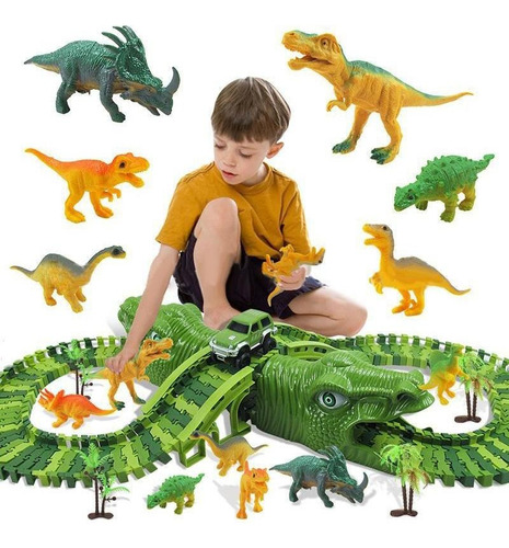 Kkk 153pcs/set Niños Juguete Eléctrico Dinosaurio Rail Coche