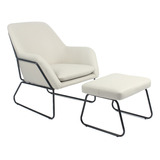 Sillón Individual Top Living Tapizado Con Reposapiés Beige Diseño De La Tela Liso