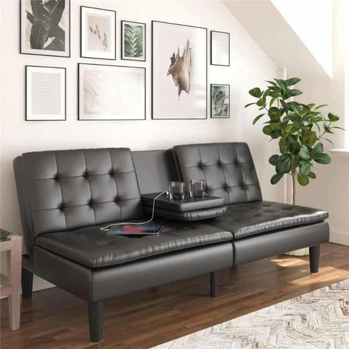 Sofacama Futon De Espuma En Vinil Sintetico Negro