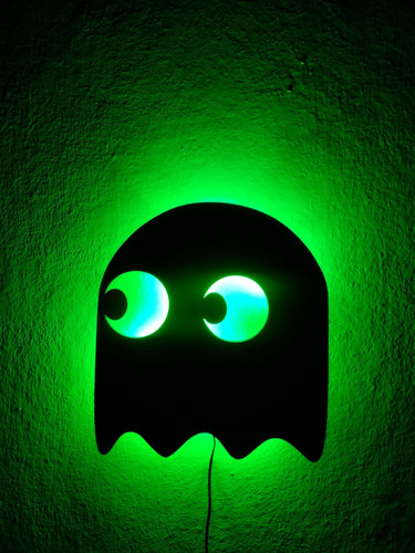 Velador Cuadro Fantasma Pacman Led Retroiluminado Verde