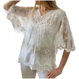 Blusa Camisola Amplia Boho Tul Bordada Importada Felisa