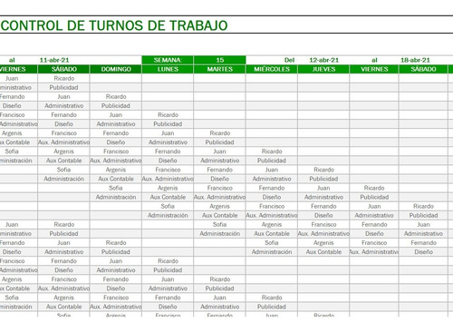 Plantilla De Excel De Control De Turnos Y Horarios