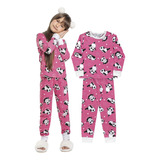 Pijama Infantil Manga Longa E Calça Menina  Malha Panda