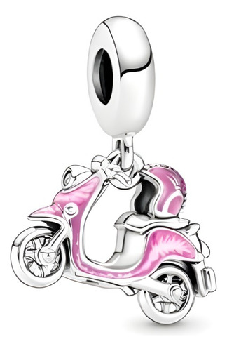 Berloque Pulseira Motocicleta Lambreta Rosa Prata 925 