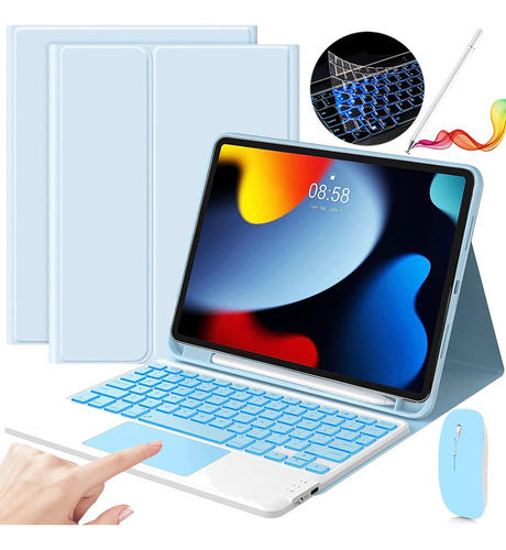 Funda Teclado Mouse Lapiz Para iPad 9ª/8ª/7ª Gen 10.2'' Azul