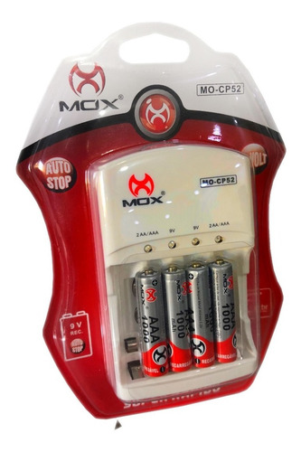 Kit Carregador + 4 Pilhas Aaa 1000mah Mox Recarregável