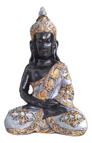 Buda Hindu Sidarta Meditação Preto Prata Decoração Sala
