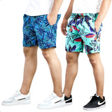 Kit 2 Bermuda Masculina De Praia Tactel Estampado Verão 394