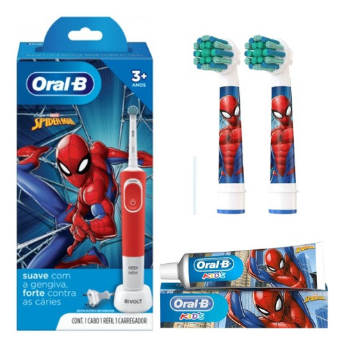 Escova Dental Elétrica Homem-aranha Oral-b + 2 Refis + Creme
