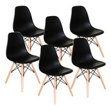 Kit 6 Cadeiras Charles Eames Eiffel Wood Design Jantar Preta