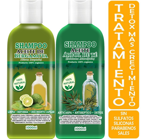 Shampoo Aceite Bergamota 1l + Shampoo Aceite Árbol De Té T1l