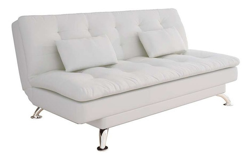 Sofá-cama 3 Lugares Casal Premium Couro Sintético Branco