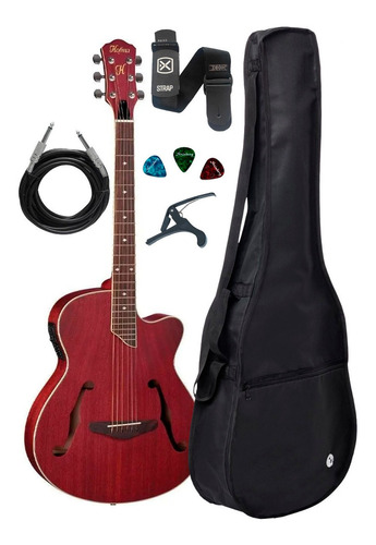 Violão Hofma Hmf 240 Mini Jumbo Red Kit Capa Acessórios Full