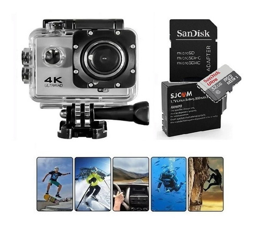 Kit Câmera Esportiva Ultra 4k Prova D'água+ Sd 32gb+ Bateria