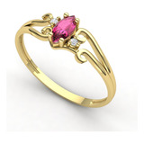 Anel Formatura Turmalina Rosa Natural E Brilhantes Ouro 18k 