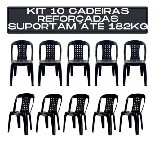 Kit 10 Cadeiras Plástica Lazer Bistrô P/até 182kg Resistente