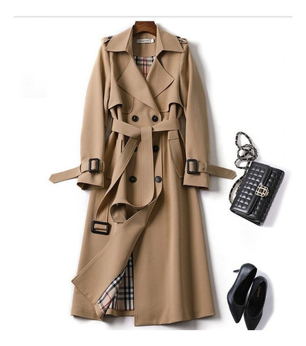 Jaquetas Trench Coat Feminino Elegante De Abotoamento Duplo