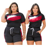 Conjunto Shorts Blusa Manga Curta Plus Size 02 Elegante