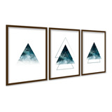 Kit 3 Quadros Decorativos Triângulos Azul Degrade Abstrato