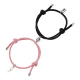 Kit 2 Brazaletes Magnéticos Pulsera Llave Y Candado Parejas Color Rosa Y Negro Diámetro 8 Cm