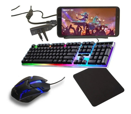 Kit Teclado Mouse Celular Android Mobilador Jogo Freefire Nf