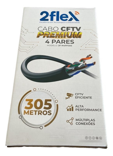 Rolo 100m Cabo Premium Para Cftv 305m 4 Pares 2f-n4pp305