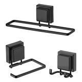 Kit Lavabo Suporte Banheiro Preto Fosco Ventosa 03pçs Future