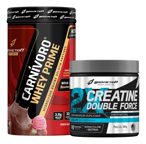 Carnívoro Protein Isolate 900g + Creatina 300g Bodyaction Sabor Napolitano