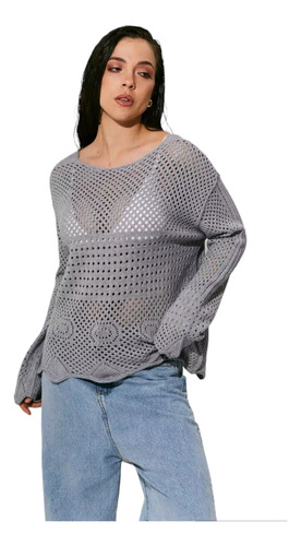 Sweater Tejido Calado Oversize Mujer Playa Verano Tendencia 