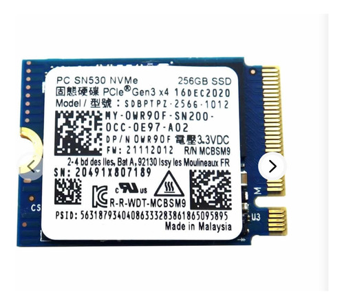 Unidad De Estado Sólido Ssd Wd Sn530 De 256gb M.2 2230 Nvme