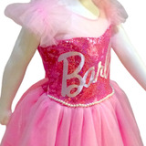 Vestido Barbie Princesa Rosa Perlas