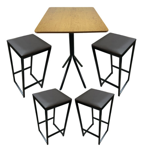 Conjunto Mesa 1,04cm 4 Bancos Quadrado Estofado Preto Jardim