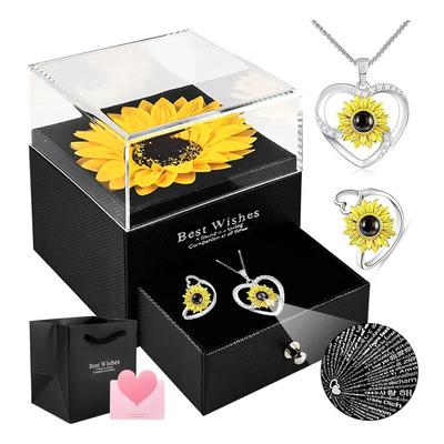 Girasol Eterno Con Collar De Girasol Caja Con Anillo Regalo | MercadoLibre