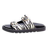 Papete Feminina Animal Print Fivela Ajustável Zebra Casual