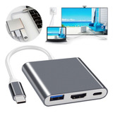 Adaptador Hub 3 Em 1 Usb Tipo-c 3.1 Para Hdmi 4k Porta Usb