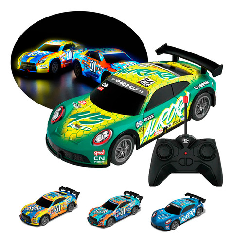 Auto A Radio Control Remoto Carreras Juguete Rc Luz A Pilas Color Verde Amarillo