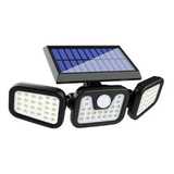 Foco Solar Triple Aplique Pared Sensor Movimientocolor Negro