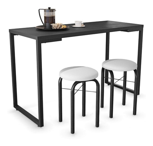 Conjunto Mesa Cozinha Industrial 120cm Com 2 Banquetas