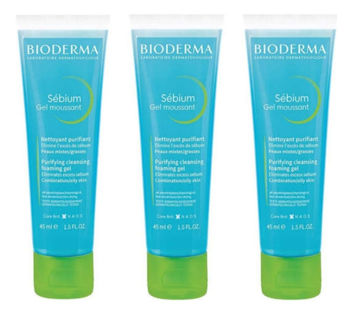 Gel Limpiador Para Piel Mixta Bioderma Sébium 45ml X 3pz