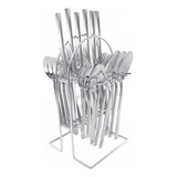 Juego De Cubiertos Set De 24 Piezas Con Soporte Acero Inox. 