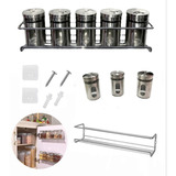 Especiero Colgante Cocina Acero Inox + X5 Frascos + Tornillo