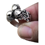 Anillo 3 Calaveras Plata 925 Línea Pesada Modelo Exclusivo 